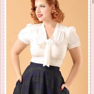 Collectif Clothing 50s Tura Bow Blouse in Ivory